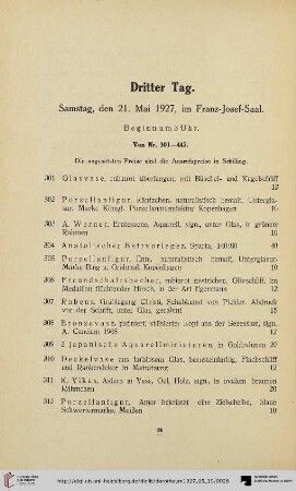 Dritter Tag: Samstag, den 21. Mai 1927 (Nr. 301-447)