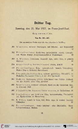 Dritter Tag: Samstag, den 21. Mai 1927 (Nr. 301-447)