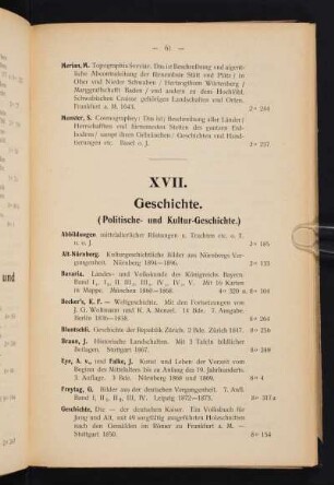 XVII. Geschichte. (Politische- und Kultur-Geschichte.)