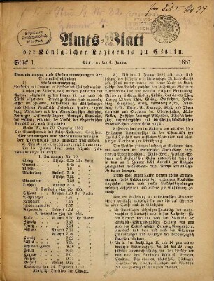 Amts-Blatt der preußischen Regierung zu Köslin. 1881 = Jg. 66