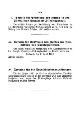 Termin für Eröffnung des Kursus zur Ausbildung von Turnlehrerinnen