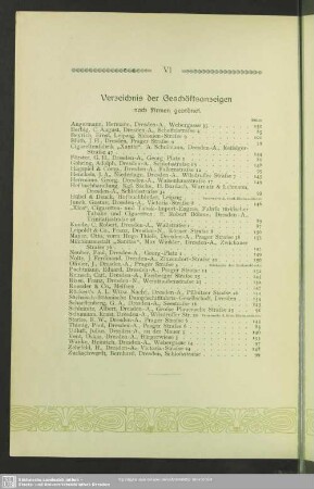 Verzeichnis der Geschäftsanzeigen