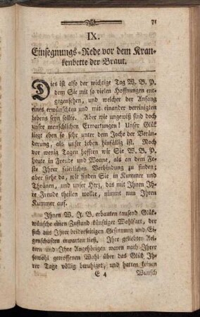 IX. Einsegnungs-Rede vor dem Krankenbette der Braut.