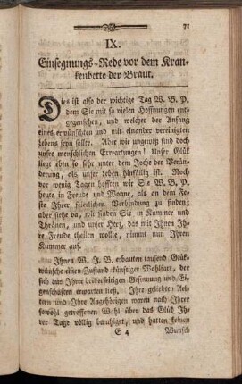 IX. Einsegnungs-Rede vor dem Krankenbette der Braut.