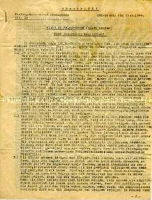 Maschinenschriftliche Abschrift eines Berichtes des Festungskommandanten Dünkirchen zur militärischen Lage