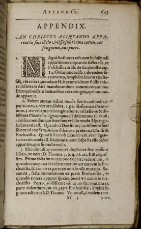 Appendix. An Christus Aliquando Appareatin sacrificio Missæ sub forma canis, aut sanguinis, aut pueri.
