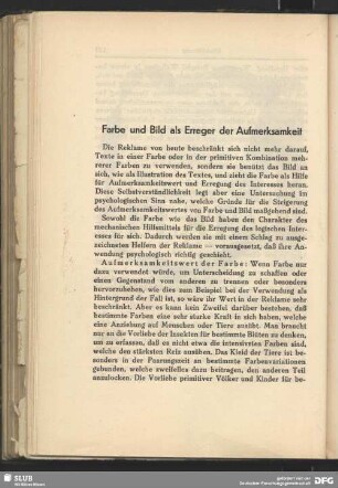 Farbe und Bild als Erreger der Aufmerksamkeit