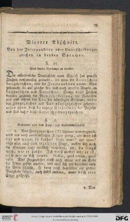 Vierter Abschnitt. Von der Interpunktion oder Unterscheidungszeichen in beyden Sprachen.