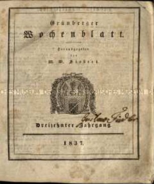 Grünberger Wochenblatt. 13. Jahrgang 1837