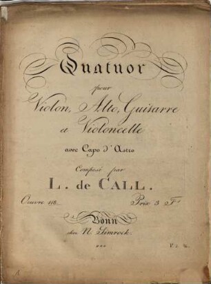 Quatuor pour violon, alto, guitarre et violoncelle avec capo d'astro : oeuvre 118