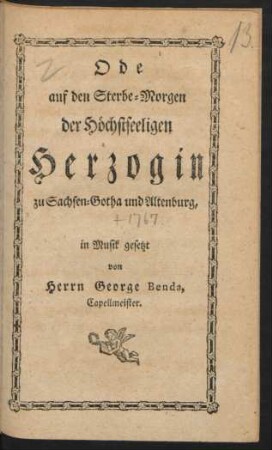 Ode auf den Sterbe-Morgen der Höchstseeligen Herzogin zu Sachsen-Gotha und Altenburg