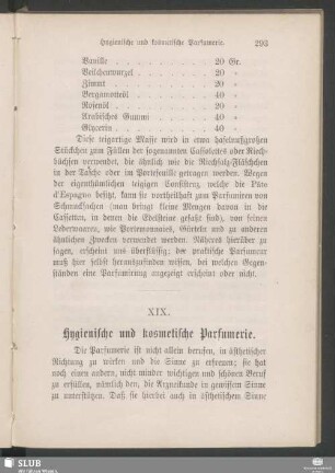 XIX. Hygienische und kosmetische Parfumerie
