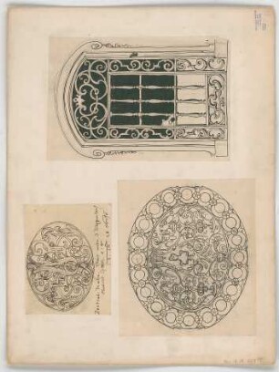 Thiersch, Friedrich von; München; Justizpalast - Tür (Ansicht); Tür, Treppenlauf, Zentralhalle (Details)