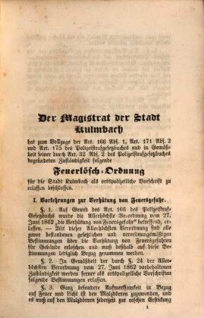 Ortspolizeiliche Vorschriften der königlich bayerischen Stadt Kulmbach