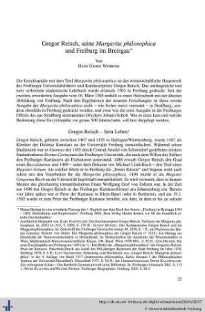 Gregor Reisch, seine Margarita philosophica und Freiburg im Breisgau.