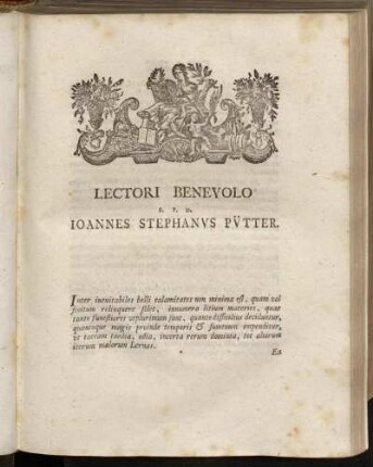 Lectori Benevolo S.P.D. Ioannes Stephanvs Pv̈tter.