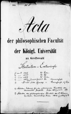 Entwürfe von Statuten der Philosophischen Fakultät