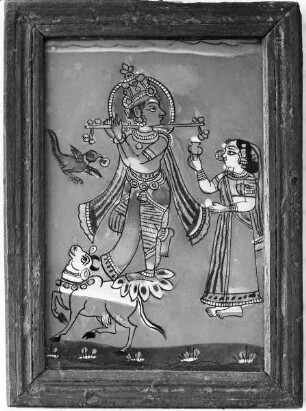 Shiva mit einer Tempeldienerin und seinem Vahana Nandi