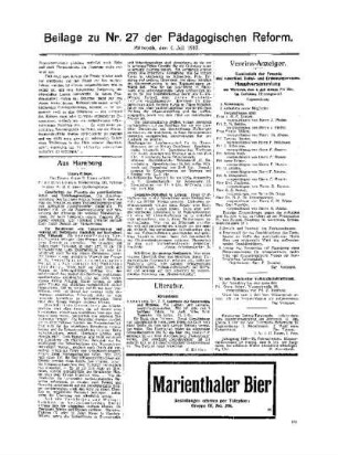 [Umschau] : [Fortsetzung aus dem Hauptblatt] ; Beilage zu Nr. 27 der Pädagogischen Reform