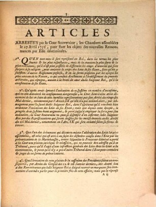 Remontrances de la cour souveraine au roi : arrêtées le 15 Mai 1756