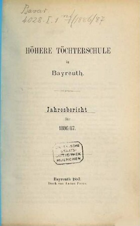 Jahres-Bericht. 1886/87