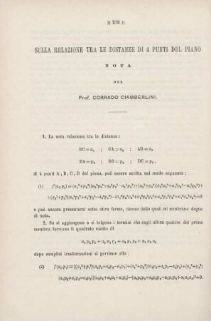Sulla relazione tra le distanze di 4 punti del piano.