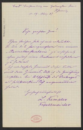 Brief an B. Schott's Söhne : 19.03.1887