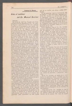 Ante el cadáver del Dr. Manuel Ancízar
