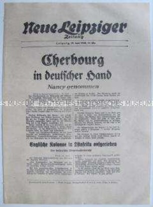 Extrablatt der "Neuen Leipziger Zeitung" zur Einnahme von Cherbourgh und Nancy