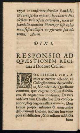 Responsio Ad Quaestionem Recitata a Doctore Crellio.