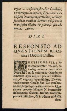 Responsio Ad Quaestionem Recitata a Doctore Crellio.