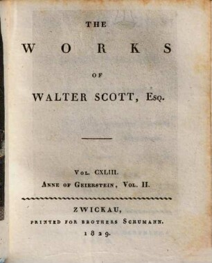 The Works of Walter Scott, Esq., 143. Anne of Geierstein ; 2