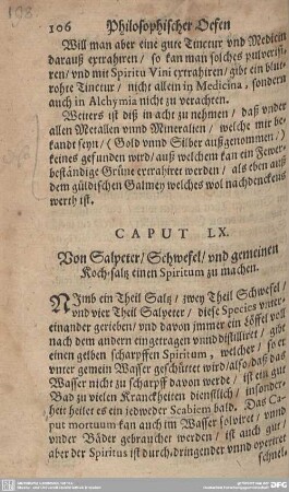 CAPUT LX. Von Salpeter/Schwefel/und gemeinen Koch-salz einen Spiritum zu machen.