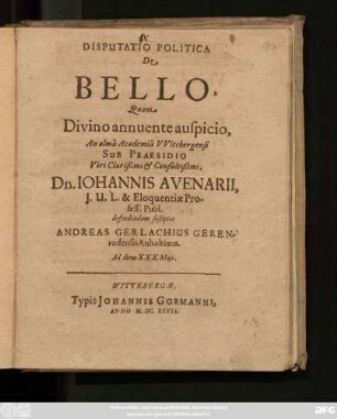 Disputatio Politica De Bello