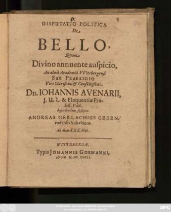 Disputatio Politica De Bello