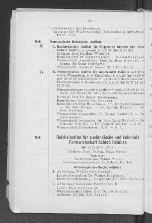 Reichsinstitut für ausländische und koloniale Forstwirtschaft Schloß Reinbek