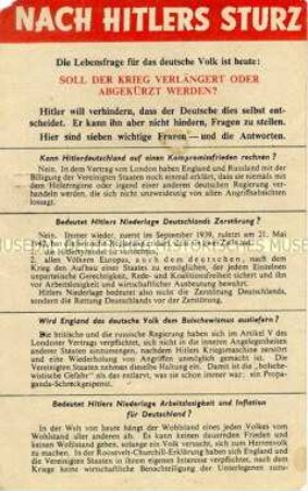 Abwurf-Flugblatt der Alliierten zur britischen Politik gegenüber Deutschland nach dem Sturz Hitlers