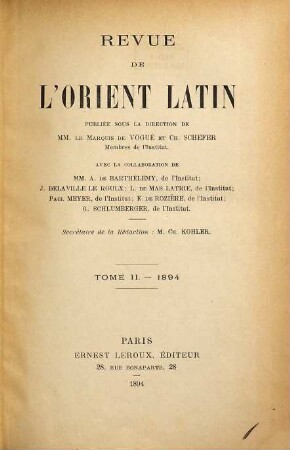 Revue de l'Orient latin, 2. 1894