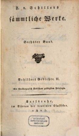 F. v. Schillers sämmtliche Werke, 6. Schillers Gedichte II.