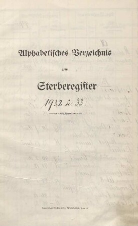 Jahrestabellen 1932 - 1933 Sterbefälle Gräfrath (aus Sterberegister 1929 - 1933)