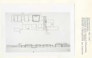 Fernsehstudio, Berlin-Westend (Diplomarbeit bei Willy Kreuer): Grundriss 2. Obergeschoss und Schnitte 1:200