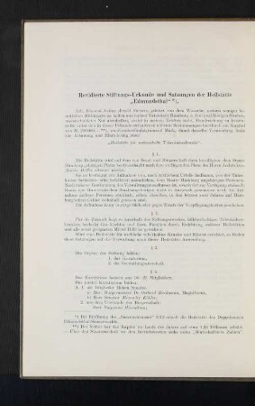 Revidierte Stiftungs-Urkunde und Satzungen der Heilstätte "Edmundsthal".