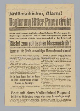 "Regierung Hitler-Papen droht"