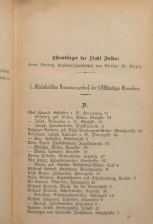 Alphabetisches Namensverzeichniß der selbstständigen Einwohner