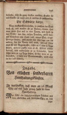 Zugabe. Von etlichen sonderbaren Haushaltungskünsten.