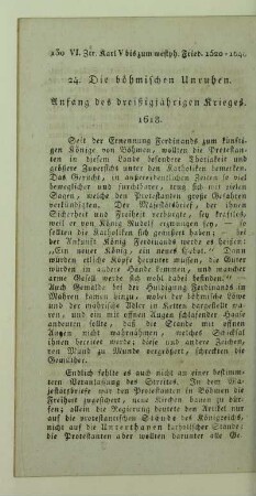 24. Die böhmischen Unruhen. Anfang des dreißigjährigen Krieges. 1618