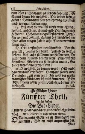 Fünffter Theil, In sich fassend Die Bet- Lieder.