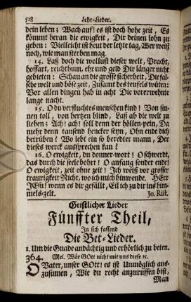 Fünffter Theil, In sich fassend Die Bet- Lieder.
