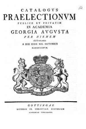 WS 1772: Catalogus praelectionum publice et privatim in Academia Georgia Augusta ... habendarum