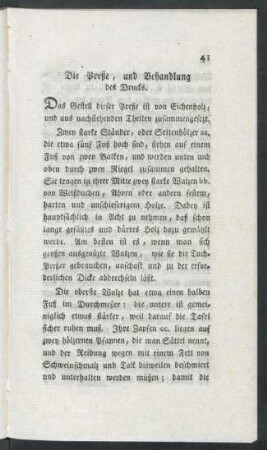 Die Preße, und Behandlung des Drucks